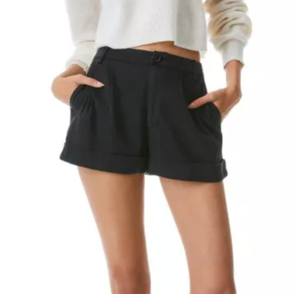 Alice + Olivia Dawson High Waisted Cuffed Short in Black, Size 2